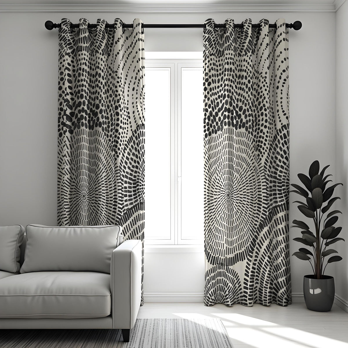 Black and White Circle Curtains, Monochrome Abstract Drapes