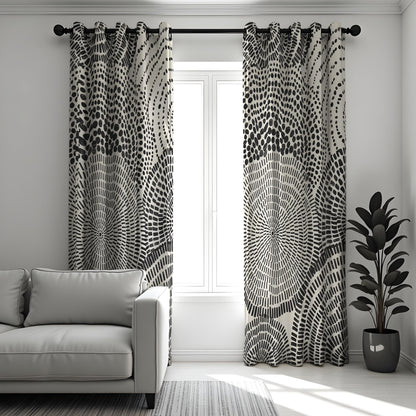 Black and White Circle Curtains, Monochrome Abstract Drapes