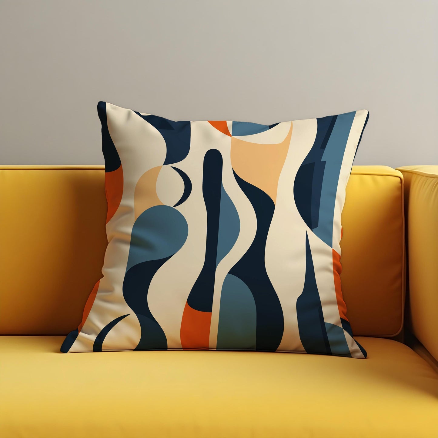 Abstract Wavy Lines Cushion Cover, Navy & Beige Throw Pillow Cover