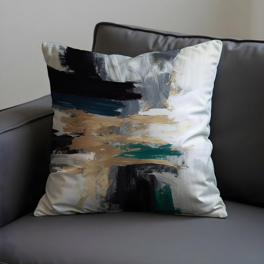 Abstract Brushstroke Cushion Cover, Black & Cream Modern Art Pillow Case