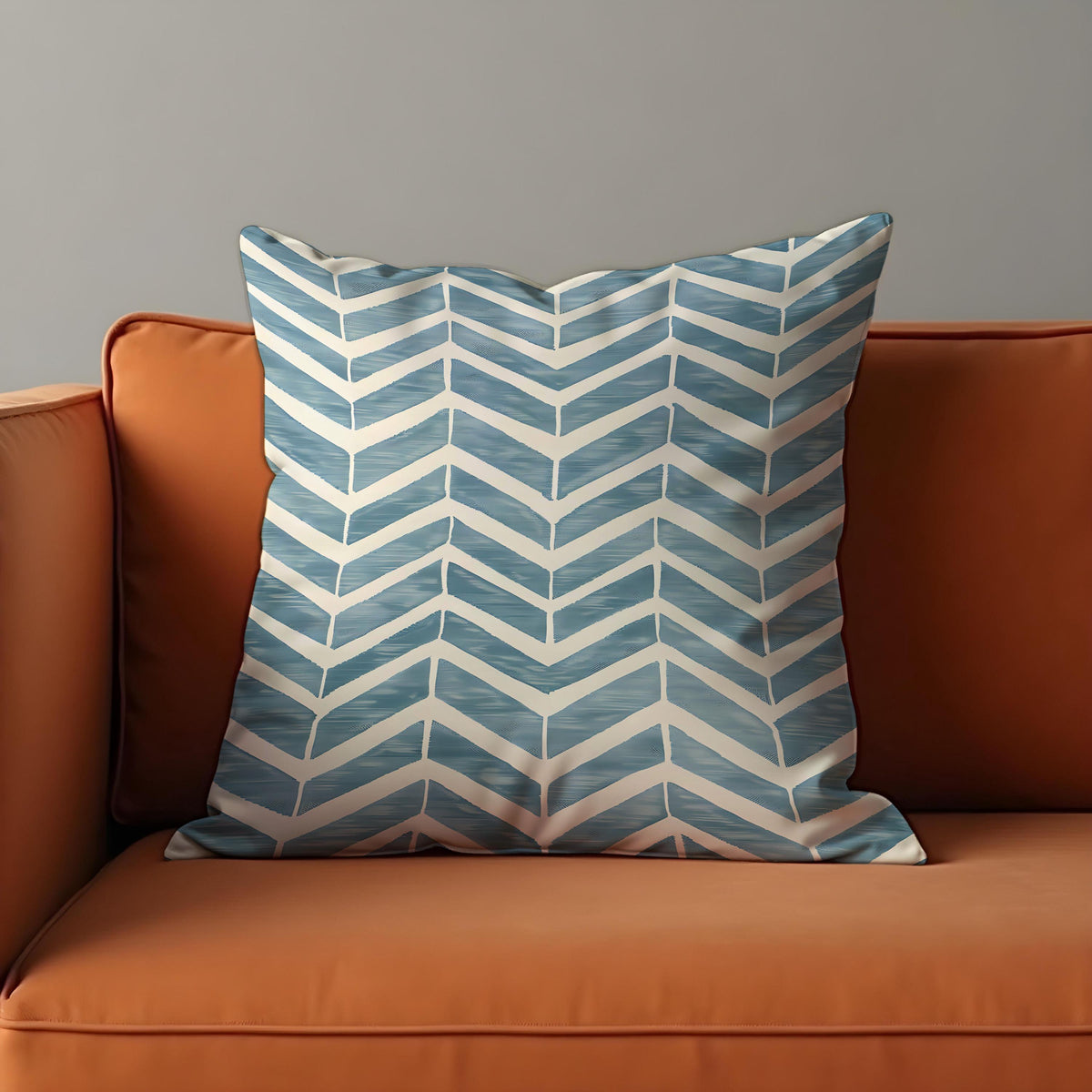 Blue Chevron Cushion Cover, Painted Look Modern Throw Pillow Case