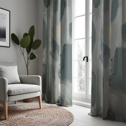 Grey Watercolor Curtains, Neutral Abstract Window Drapes