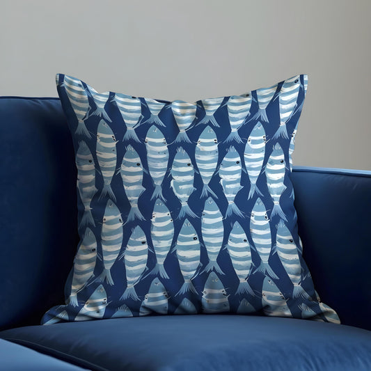 Nautical Fish Cushion Cover, Coastal Throw Pillow Case