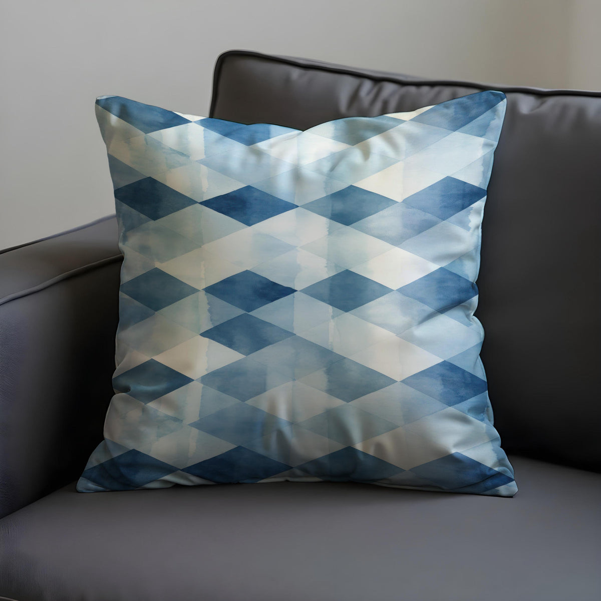 Blue White Check Cushion Cover, Watercolour Pillow Case