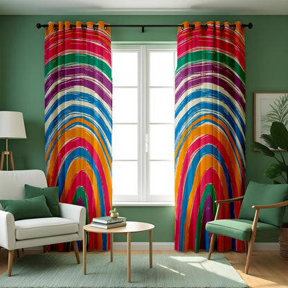 Rainbow Striped Curtains, Boho Paint Stroke Window Drapes