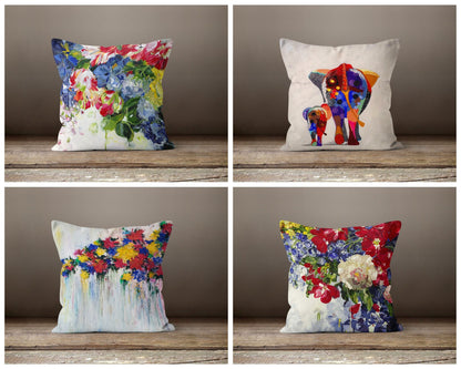 Red Flower Elephant Cushion Cover