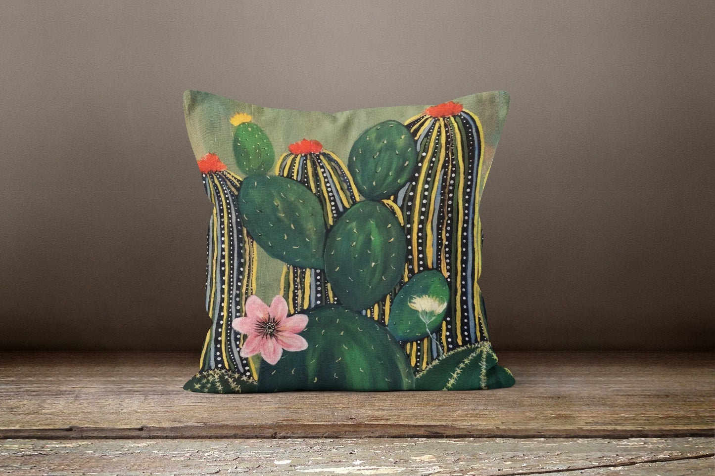 Green Cactus Succulent Plant Botanical Cushion Cover