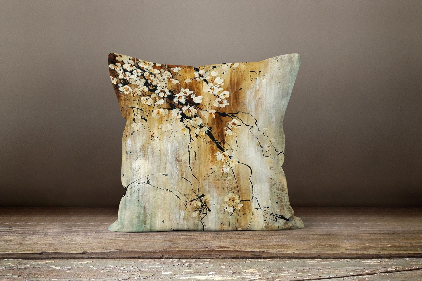 Mustard Grey Floral Landscape Cushion Cover