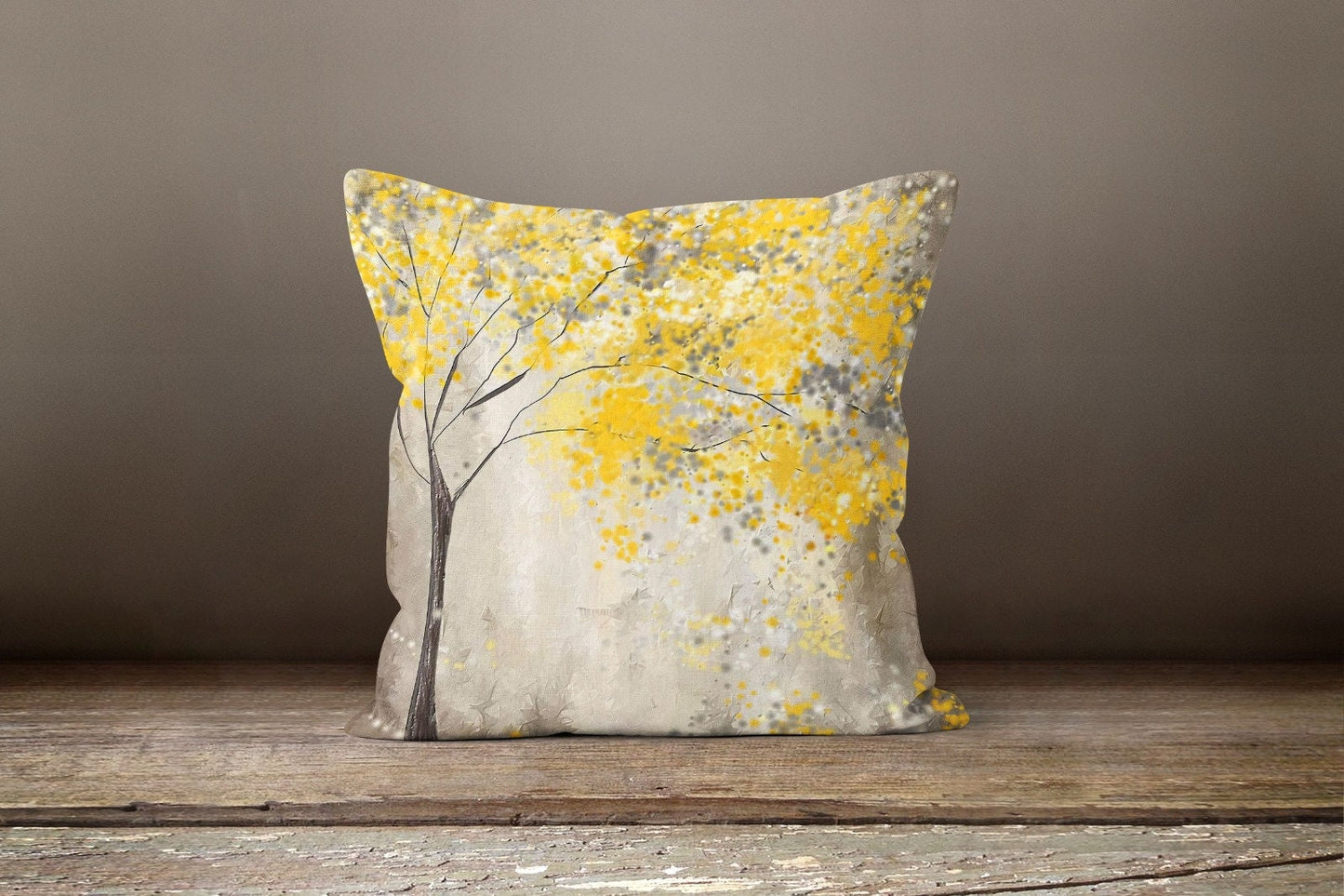 Mustard Grey Floral Landscape Cushion Cover