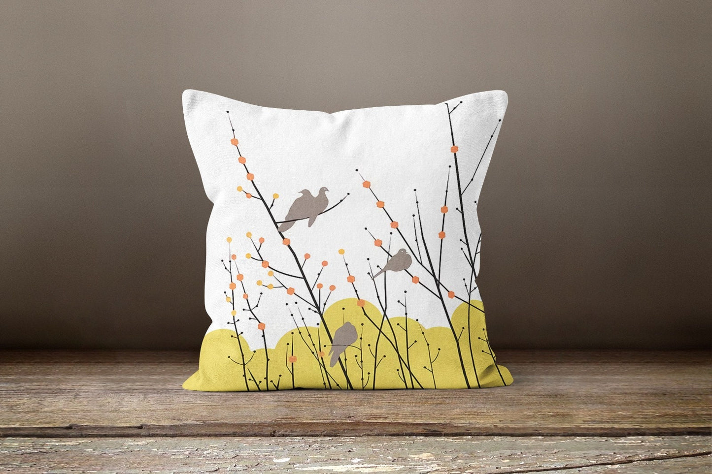 Mustard Grey Floral Landscape Cushion Cover
