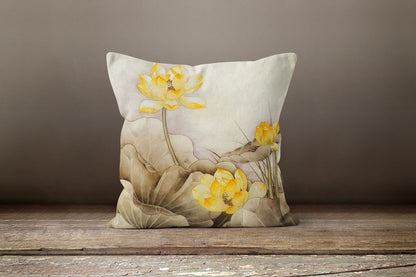 Mustard Grey Floral Landscape Cushion Cover