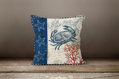 Beach House Decor Nautical Crab Cushion Cover
