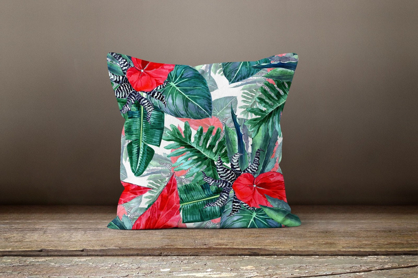 Multicolour Exotic Flower Green Leaves Cushion Cover