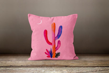 Cactus Cushion Cover Green and Pink Botanical Cushion Case