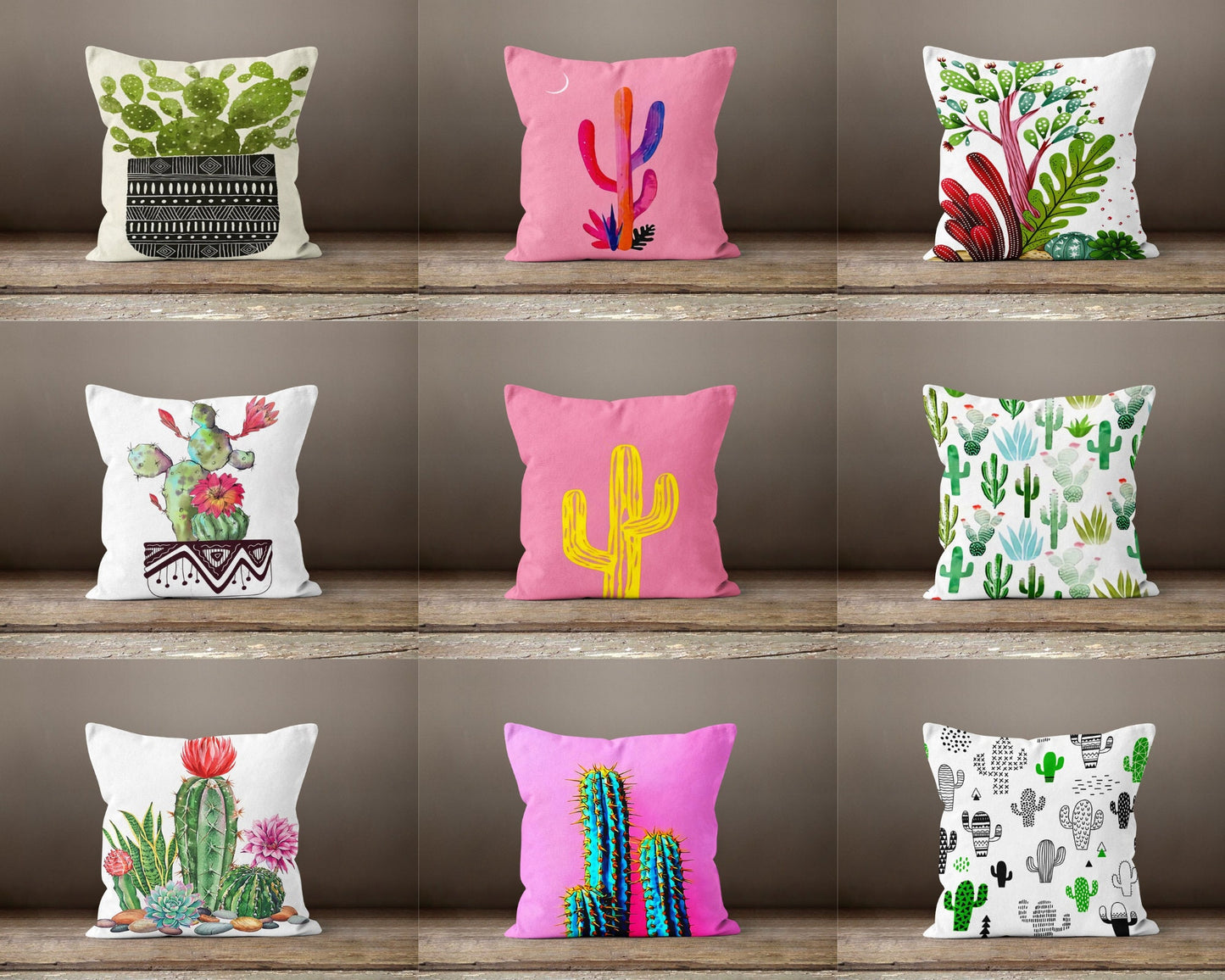Cactus Cushion Cover Green and Pink Botanical Cushion Case