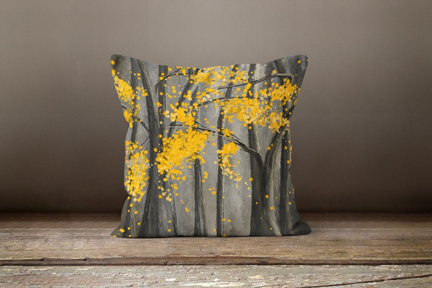 Mustard Grey Floral Landscape Cushion Cover