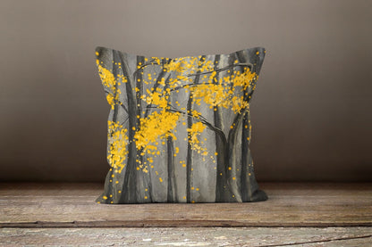 Mustard Grey Floral Landscape Cushion Cover