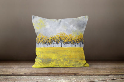 Mustard Grey Floral Landscape Cushion Cover