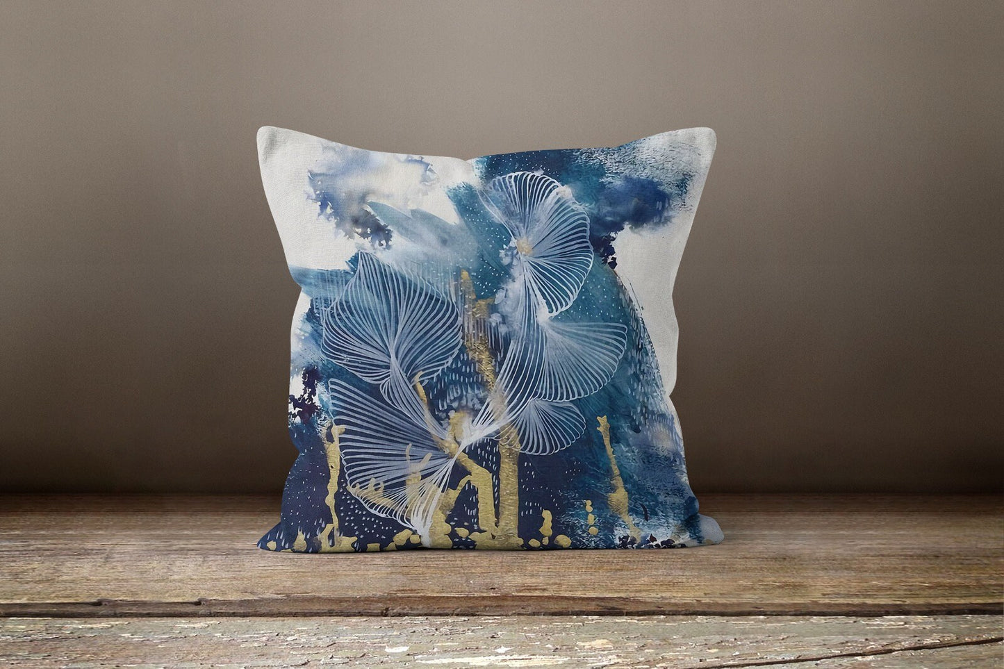Navy Blue Modern Floral Cushion Cover