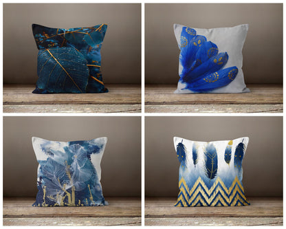Navy Blue Modern Floral Cushion Cover