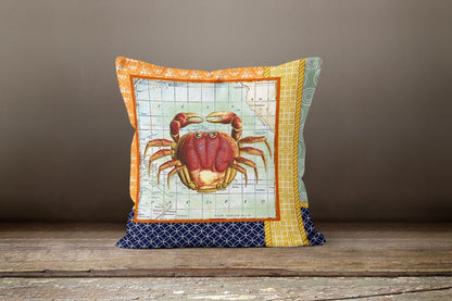 Beach House Decor Nautical Crab Cushion Cover