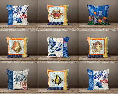 Beach House Decor Nautical Crab Cushion Cover