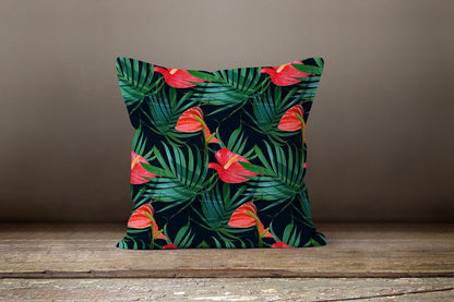 Tropical Exotic Black Monstera Flower Cushion Cover