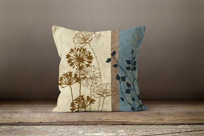 Teal, Gray Floral Cushion Cover, Blue Poppies Botanical Decor