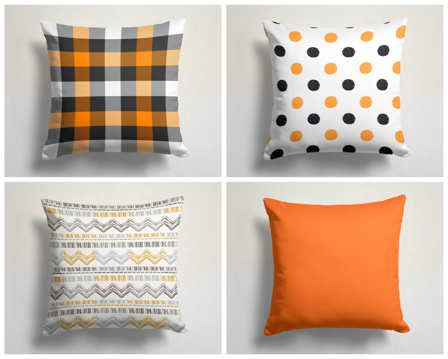 Plaid Orange and Black Cushion Case, Polka Dot, Chevron Decor