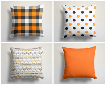 Plaid Orange and Black Cushion Case, Polka Dot, Chevron Decor