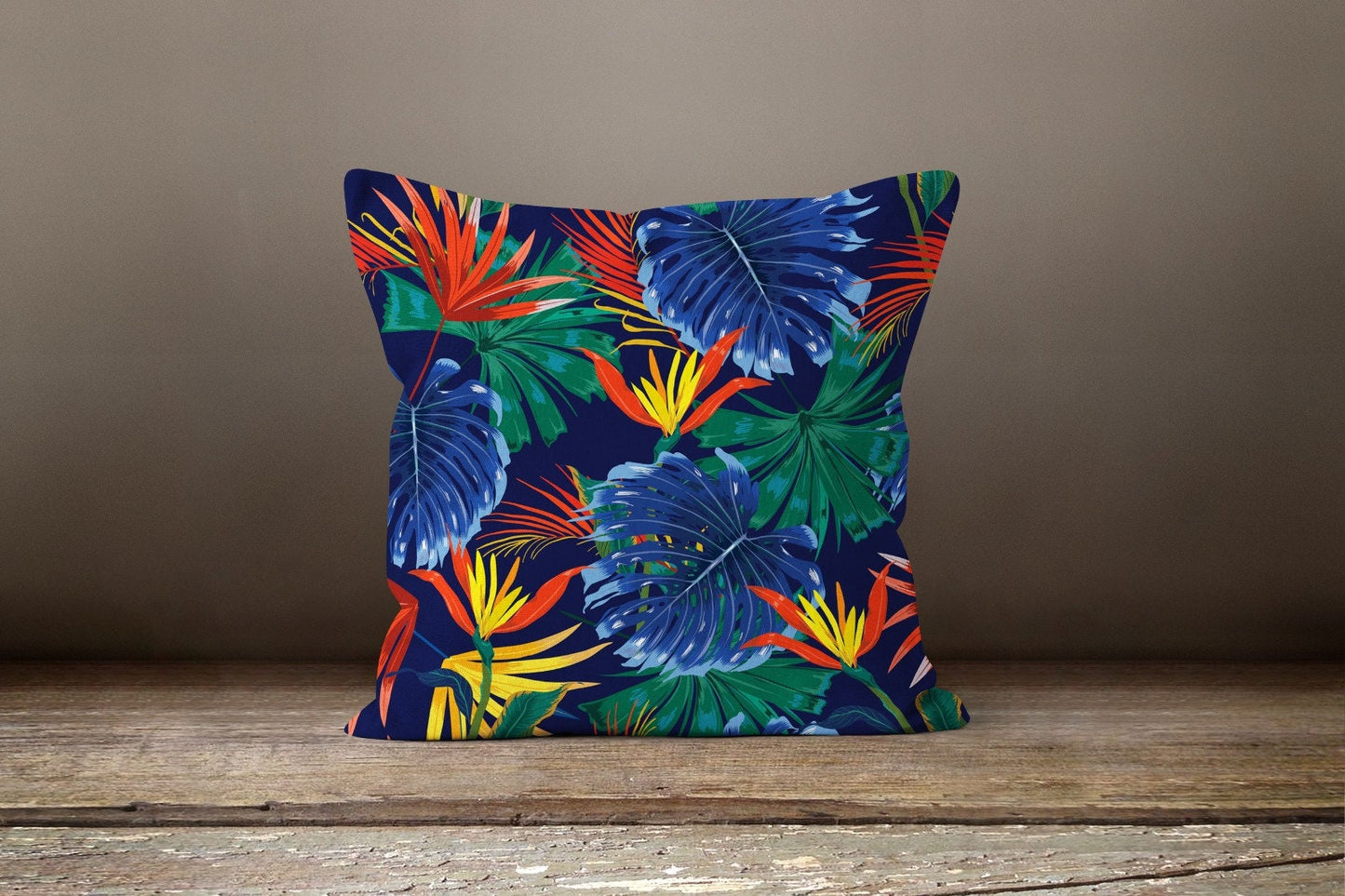Multicolour Exotic Flower Green Leaves Cushion Cover