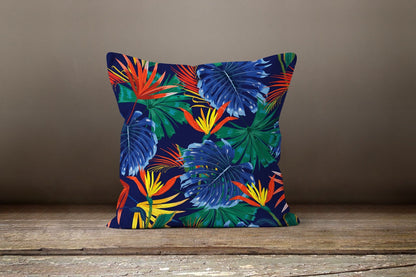 Multicolour Exotic Flower Green Leaves Cushion Cover