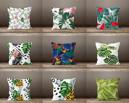 Multicolour Exotic Flower Green Leaves Cushion Cover