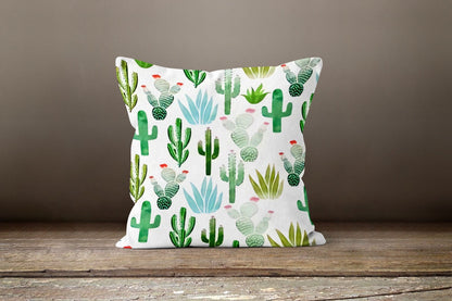 Cactus Cushion Cover Green and Pink Botanical Cushion Case