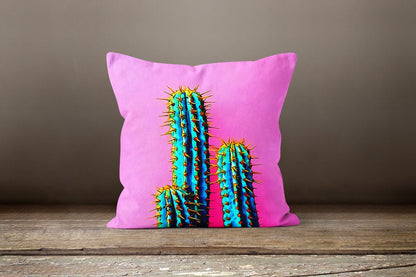 Cactus Cushion Cover Green and Pink Botanical Cushion Case