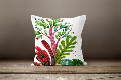 Cactus Cushion Cover Green and Pink Botanical Cushion Case