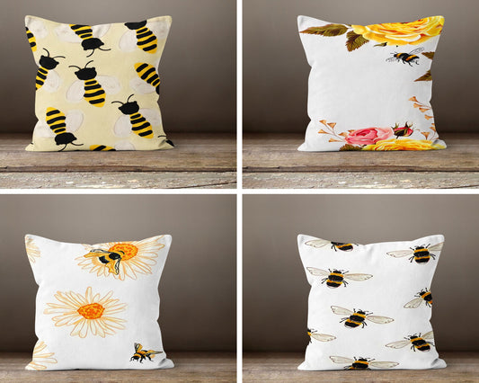 Yellow and Black Bee Throw Cushion Cover