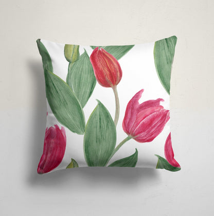 Pink Anthurium Leaves Cushion Cover, Red Tulips Floral Home Decor