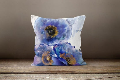 Blue Purple Abstract Paint Effect Floral Cushion Cover