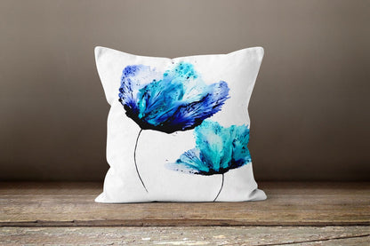 Blue Purple Abstract Paint Effect Floral Cushion Cover