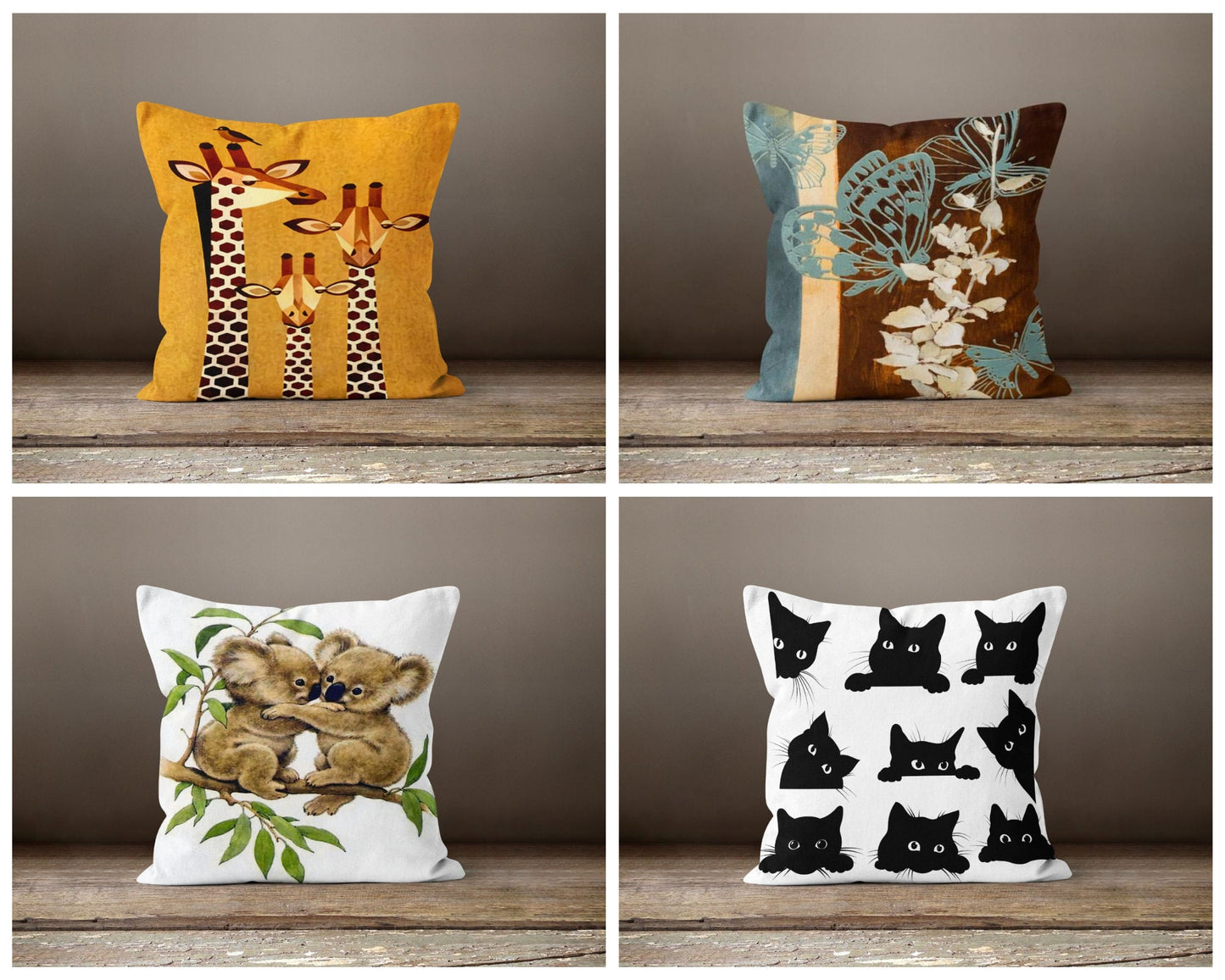 Giraffe Butterfly Cat Koala Animal Print Cushion Cover