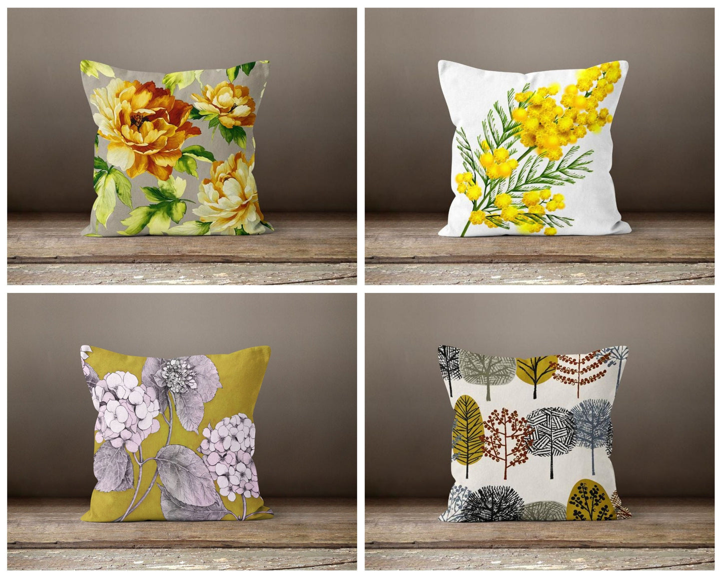 Grey Yellow Floral Farmhouse Summer Trend Cushion Cover