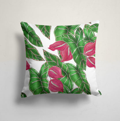 Pink Anthurium Leaves Cushion Cover, Red Tulips Floral Home Decor