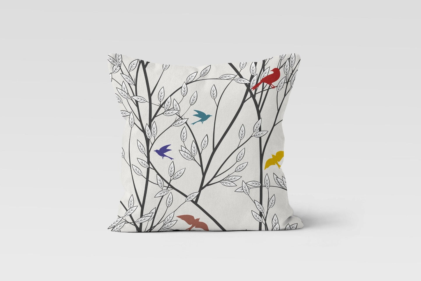 Minimalist Black Birds and Branches Cushion Cover, Elegant Art
