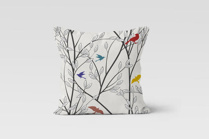 Minimalist Black Birds and Branches Cushion Cover, Elegant Art