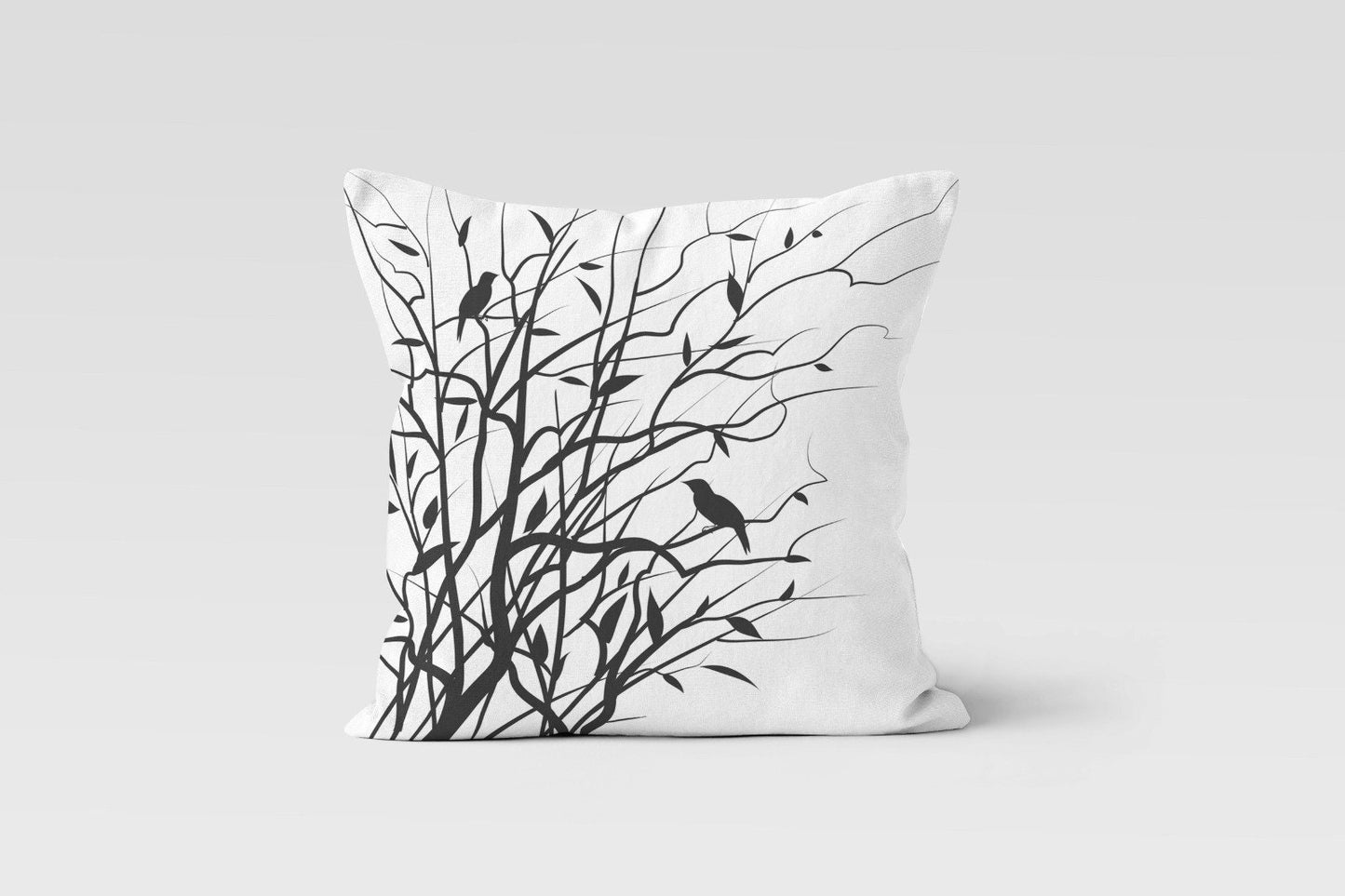 Minimalist Black Birds and Branches Cushion Cover, Elegant Art