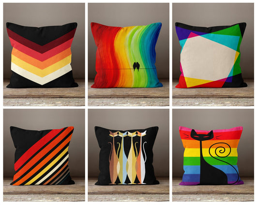 Multicolour Rainbow Abstract Geometric Cushion Cover