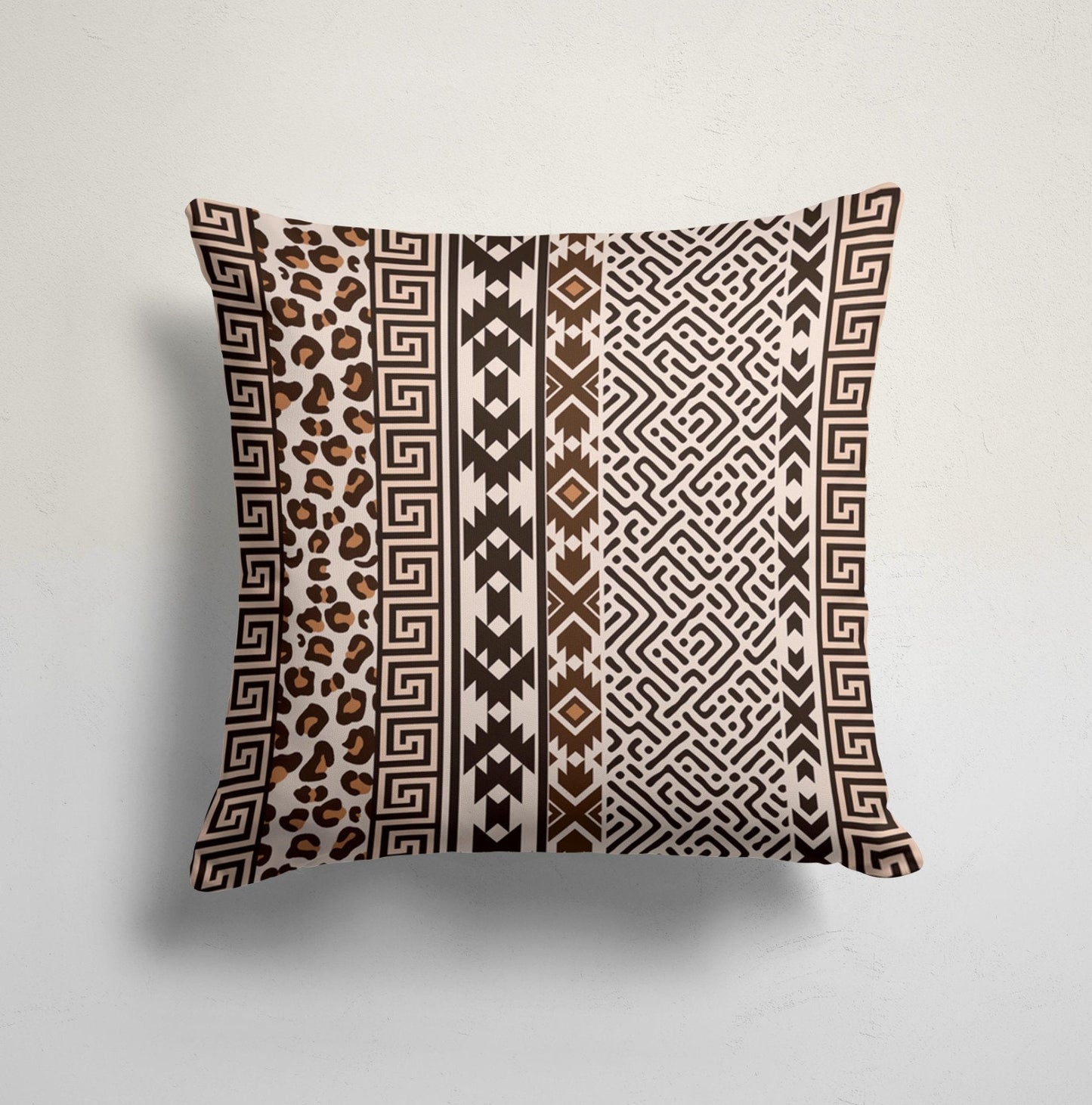 Tribal Leopard Print Cushion Cover, Neutral Brown Geometric Design