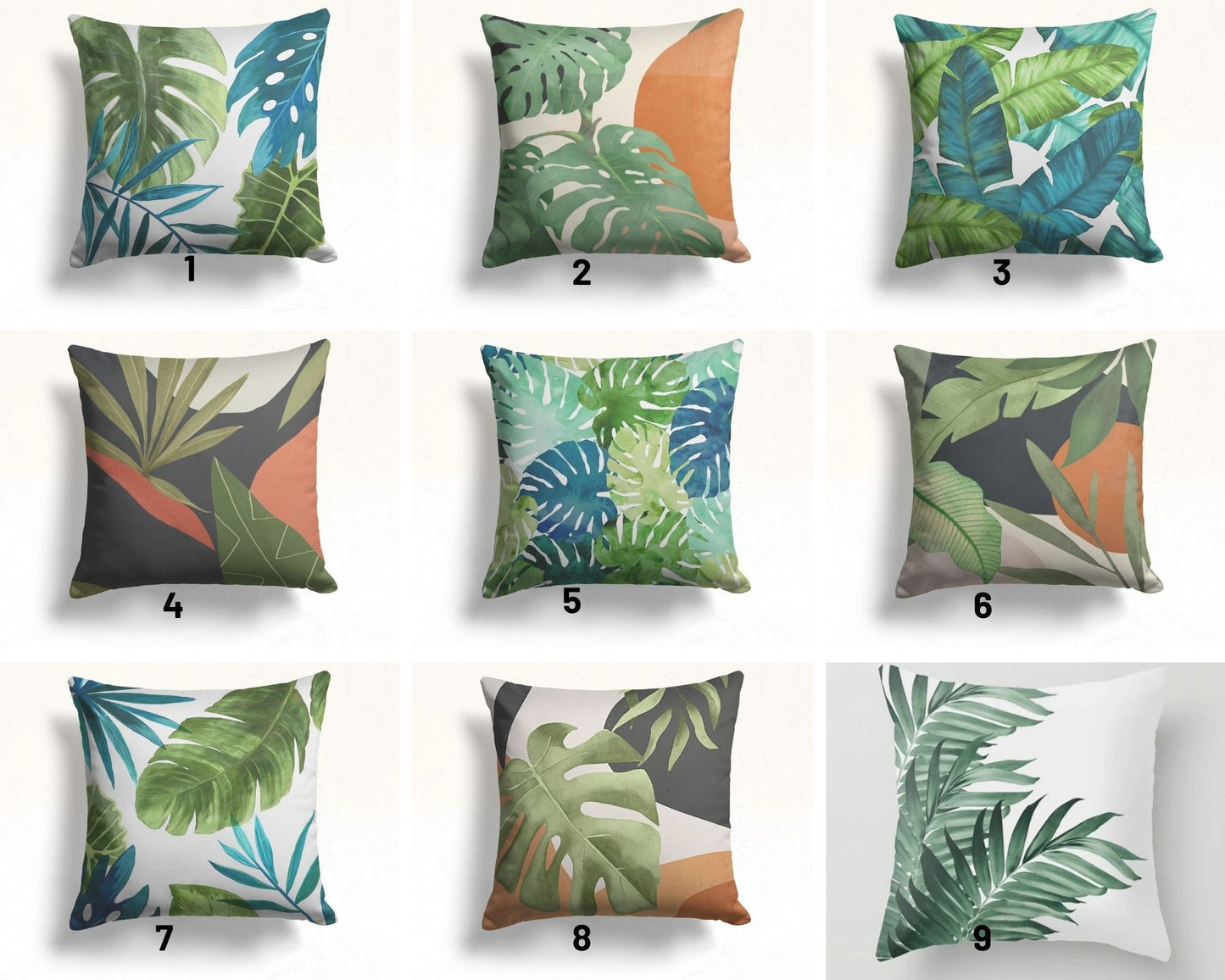 Green Plant Monstera Palm Leaf Cushion Cover