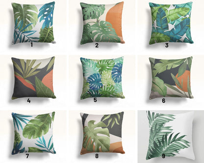 Green Plant Monstera Palm Leaf Cushion Cover